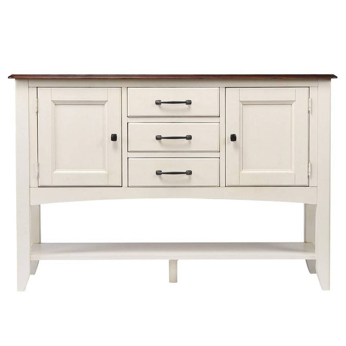 Sunset Trading Andrews Sideboard with Large Display Shelf | 3 Drawers 2 Storage Cabinets | Antique White and Chestnut Brown DLU-ADW1122-SB-AW