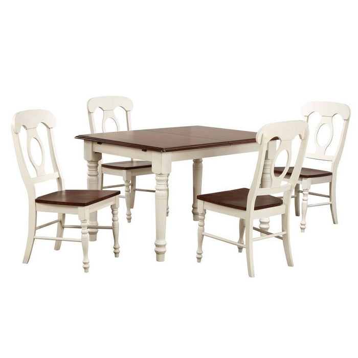 Sunset Trading Andrews 5 Piece 48-60" Rectangular Extendable Dining Set | Butterfly Leaf Table | Napoleon Chairs | Antique White/Chestnut Brown Wood | Seats 4, 6 DLU-ADW3660-C50-AW5PC