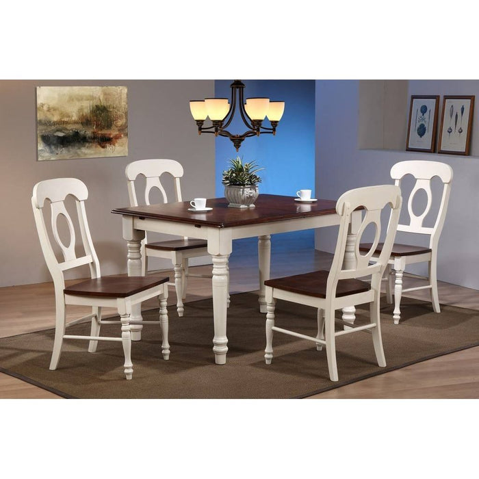 Sunset Trading Andrews 5 Piece 48-60" Rectangular Extendable Dining Set | Butterfly Leaf Table | Napoleon Chairs | Antique White/Chestnut Brown Wood | Seats 4, 6 DLU-ADW3660-C50-AW5PC