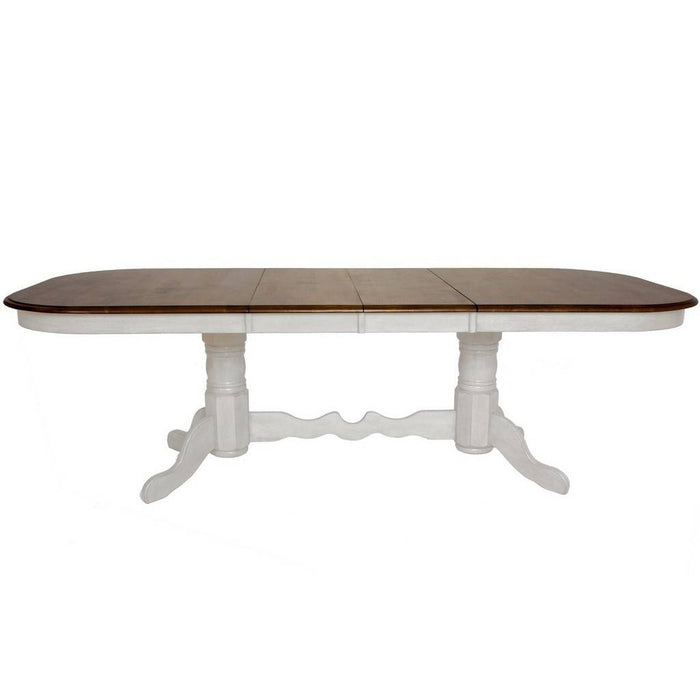 Sunset Trading Andrews 96" Oval Double Pedestal Extendable Butterfly Leaf Dining Table | Antique White and Chestnut Brown | Seats 10 DLU-ADW4296-AW