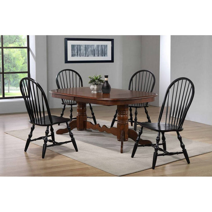 Sunset Trading Andrews 5 Piece 96" Oval Double Pedestal Butterfly Extendable Dining Set | Chestnut Brown Table | Antique Black Windsor Chairs | Seats 10 DLU-ADW4296CT-C30-AB5PC