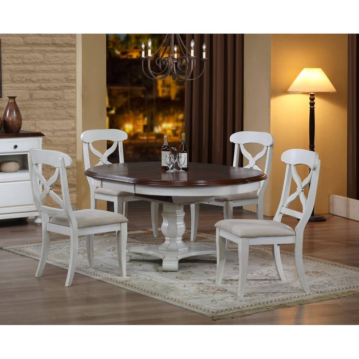 Sunset Trading Andrews 48" Round or 66" Oval Butterfly Leaf Extendable Dining Table | Antique White and Chestnut Brown | Seats 6 DLU-ADW4866-AW