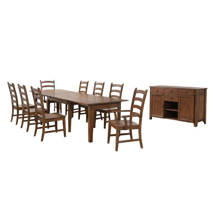 Sunset Trading Simply Brook 10 Piece 134" Rectangular Extendable Table Dining Set | Sideboard | Amish Brown | Seats 12 DLU-BR134-AMSB10PC