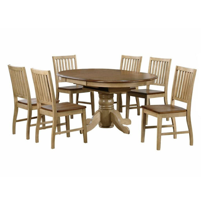 Sunset Trading Brook 7 Piece 42" Round or 60" Oval Extendable Dining Set | Butterfly Leaf Table | Slat Back Chairs | Seats 6 DLU-BR4260-C60-PW7PC