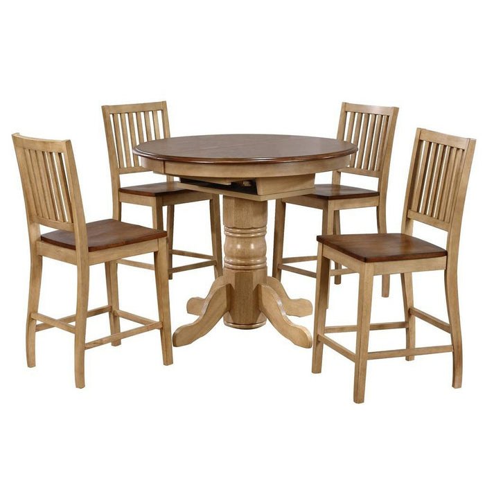 Sunset Trading Brook 5 Piece 42" Round or 60" Oval Extendable Dining Set | Butterfly Leaf Counter Height Table | Slat Back Stools | Seats 6 DLU-BR4260CB-B60-PW5PC