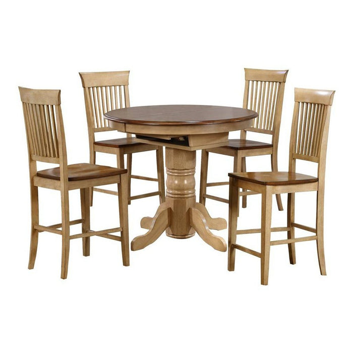 Sunset Trading Brook 5 Piece 42" Round or 60" Oval Extendable Dining Set | Butterfly Leaf Counter Height Table | Fancy Slat Stools | Seats 6 DLU-BR4260CB-B70-PW5PC