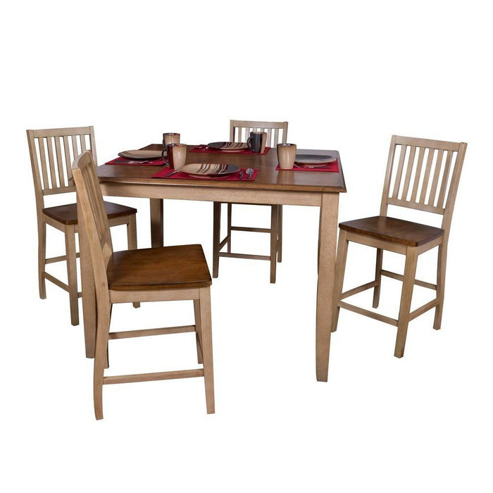 Sunset Trading Brook 5 Piece 48" Square Pub Set with Slat Back Stools | Counter Height Dining Table | Seats 8 DLU-BR4848CB-B60-PW5PC
