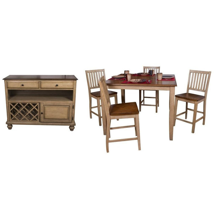 Sunset Trading Brook 6 Piece 48" Square Pub Set with Slat Back Stools | Counter Height Dining Table | Server | Seats 8 DLU-BR4848CB-B60-SRPW6PC