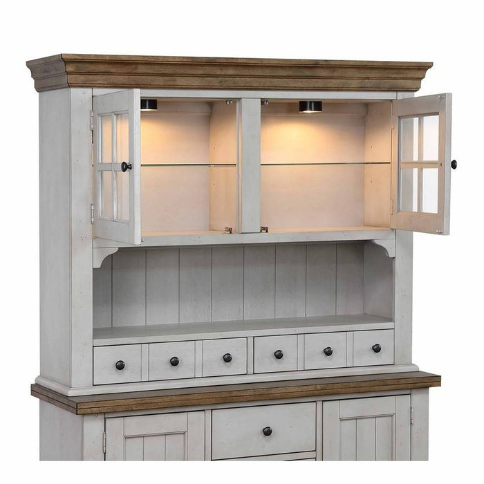 Sunset Trading Country Grove Buffet and Lighted Hutch | Distressed Gray and Brown Wood DLU-CG-BH-GO