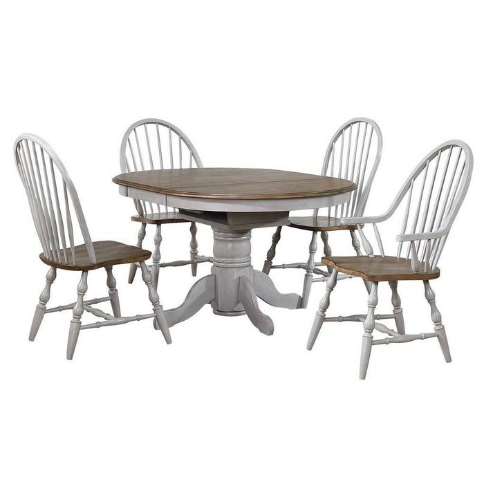 Sunset Trading Country Grove 42" Round to 60" Oval Extendable Dining Table Set | 2 Arm Chairs | Distressed Gray and Brown Wood | Seats 6 DLU-CG4260-30AGO5
