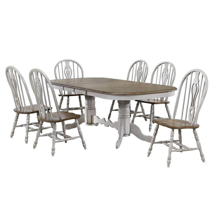 Sunset Trading Country Grove 7 Piece 96" Oval Double Pedestal Extendable Dining Table Set | Distressed Gray and Brown Wood | Seats 10 DLU-CG4296-124SGO7