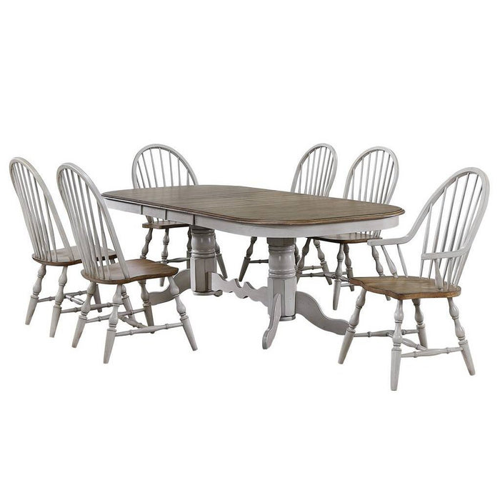 Sunset Trading Country Grove 7 Piece 96" Oval Double Pedestal Extendable Dining Table Set | 2 Arm Chairs | Distressed Gray and Brown Wood | Seats 10 DLU-CG4296-30AGO7