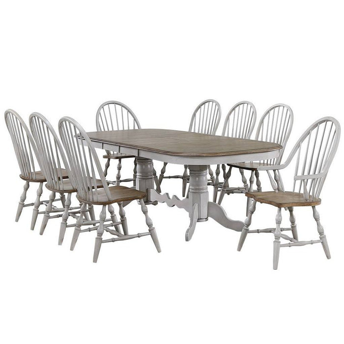 Sunset Trading Country Grove 9 Piece 96" Oval Double Pedestal Extendable Dining Table Set | 2 Arm Chairs | Distressed Gray and Brown Wood | Seats 10 DLU-CG4296-30AGO9