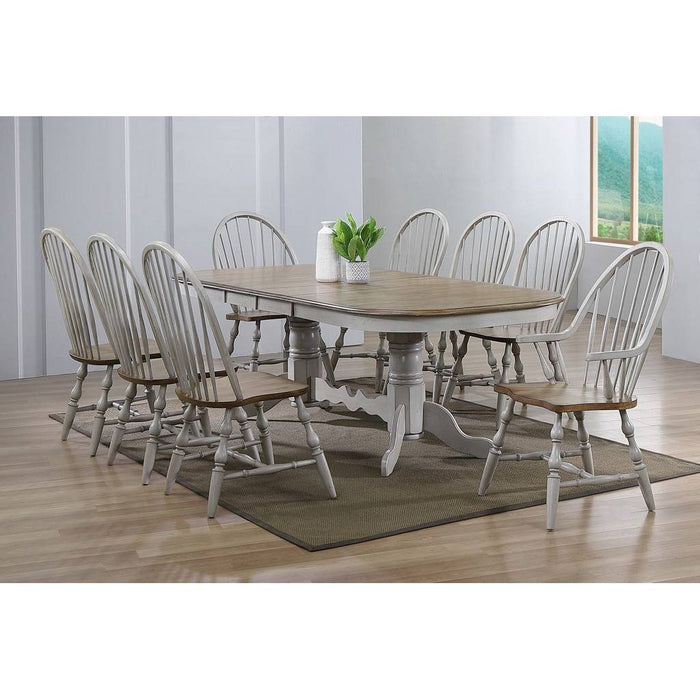 Sunset Trading Country Grove 9 Piece 96" Oval Double Pedestal Extendable Dining Table Set | 2 Arm Chairs | Distressed Gray and Brown Wood | Seats 10 DLU-CG4296-30AGO9