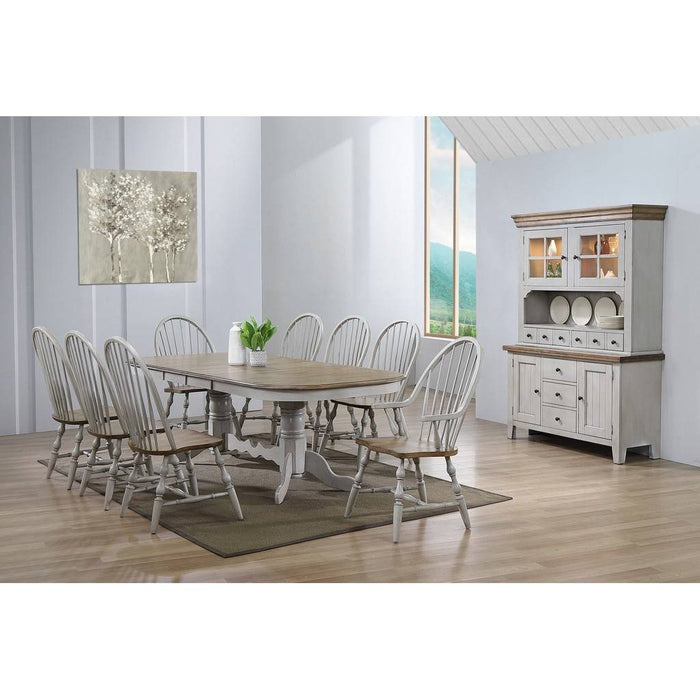 Sunset Trading Country Grove 10 Piece 96" Oval Double Pedestal Extendable Dining Table Set | 2 Arm Chairs | Lighted China Cabinet | Distressed Gray and Brown Wood | Seats 10 DLU-CG4296-30AGOBH10