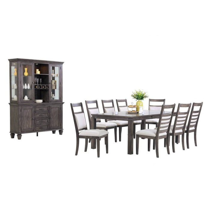 Sunset Trading Shades of Gray 11 Piece 82" Rectangular Extendable Dining Set | Lighted China Cabinet | Upholstered Chairs | Seats 8 DLU-EL9282-C90-BH11PC
