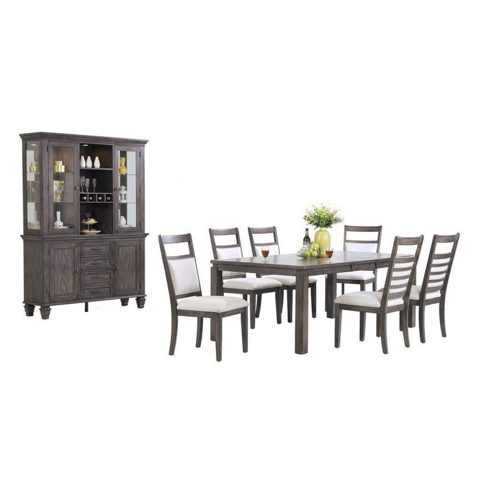 Sunset Trading Shades of Gray 9 Piece 82" Rectangular Extendable Dining Set | Lighted China Cabinet | Upholstered Chairs | Seats 8 DLU-EL9282-C90-BH9PC