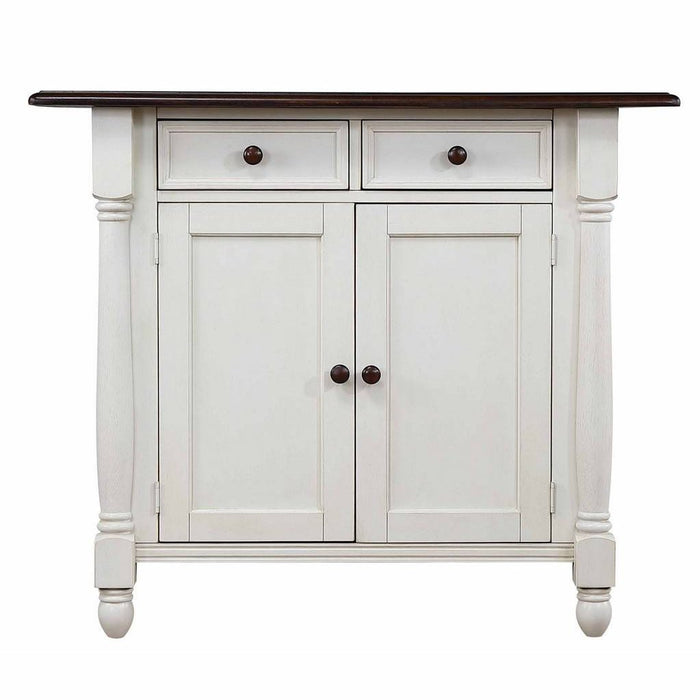 Sunset Trading Andrews Antique White Kitchen Island | Chestnut Brown Drop Leaf Top | Drawers and Cabinet DLU-KI-4222-AW