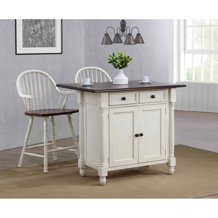 Sunset Trading Andrews Antique White Kitchen Island | Chestnut Brown Drop Leaf Top | Drawers and Cabinet DLU-KI-4222-AW