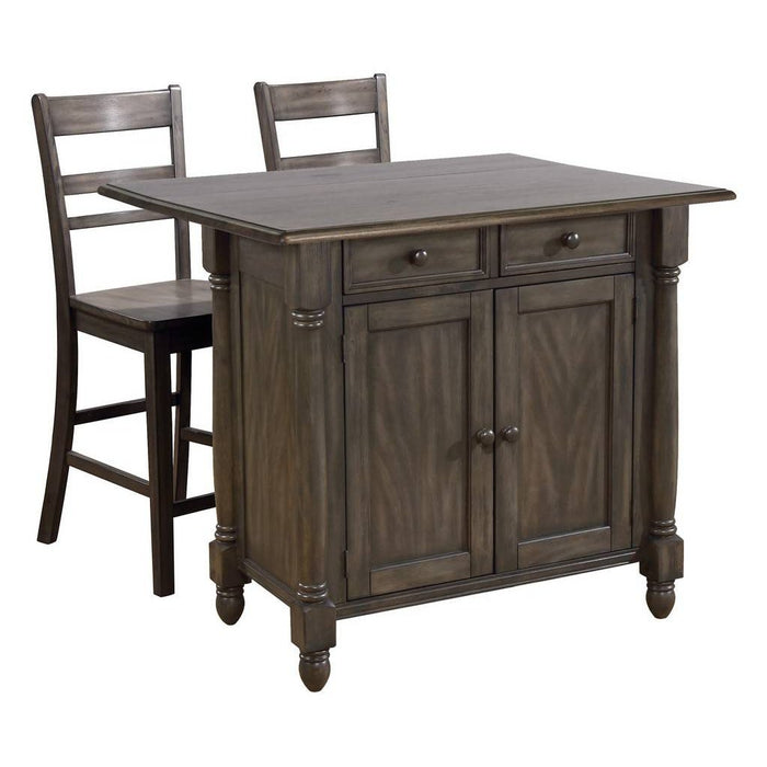 Sunset Trading Shades of Gray Expandable Drop Leaf Kitchen Island Set with 2 Stools | Drawers and Cabinet DLU-KI-4222-B200-AG3PC