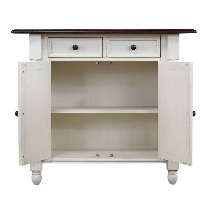 Sunset Trading Andrews Antique White Expandable Kitchen Island with Counter Height Stools with Arms | Chestnut Brown Drop Leaf Top | Drawers and Cabinet DLU-KI4222-B3024A-AW3PC