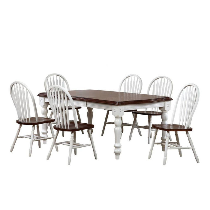 Sunset Trading Andrews 7 Piece 72" Rectangular Extendable Dining Set with Arrowback Windsor Chairs | Antique White and Chestnut Brown | Seats 8 DLU-SLT4272-820-AW7PC