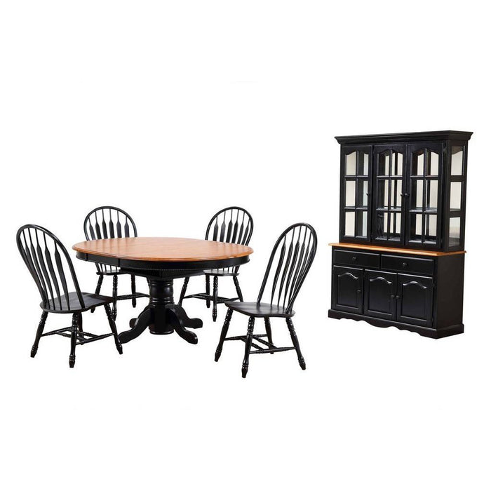 Sunset Trading Black Cherry Selections 7 Piece 48" Round to 66" Oval Extendable Dining Set | Butterfly Leaf Pedestal Table | China Cabinet | Seats 6 DLU-TBX4866-4130-22BHAB7PC