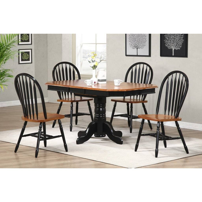 Sunset Trading Black Cherry Selections 5 Piece 60" Oval Extendable Dining Set | Pedestal Table | 4 Arrowback Windsor Chairs | Seats 6 DLU-TCP3660-820-BCH5PC