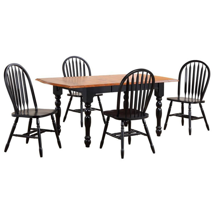 Sunset Trading Black Cherry Selections 5 Piece 72" Rectangular Drop Leaf Extendable Dining Set | Arrowback Windsor Chairs | Antique Black and Cherry | Seats 8 DLU-TDX3472-820-AB5PC