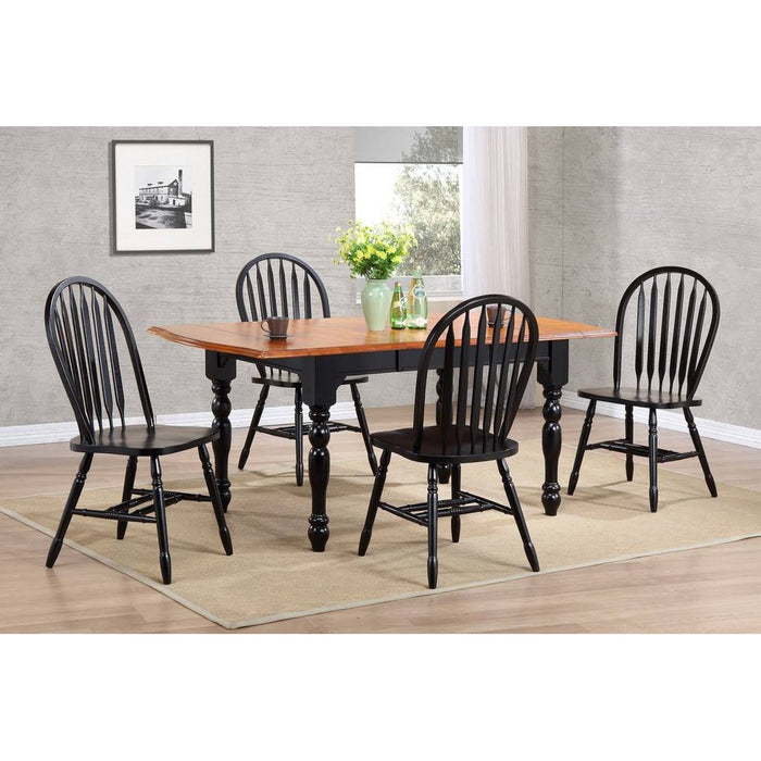 Sunset Trading Black Cherry Selections 5 Piece 72" Rectangular Drop Leaf Extendable Dining Set | Arrowback Windsor Chairs | Antique Black and Cherry | Seats 8 DLU-TDX3472-820-AB5PC