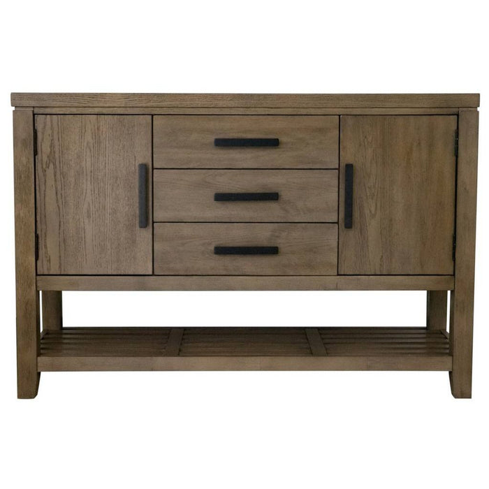 Sunset Trading Saunders Sideboard Buffet Server TV Home Entertainment Center | Storage Cabinet Drawers Open Shelf USB Power Strip | Brown Acacia Wood | Accent Console Table for Kitchen, Dining, Living Room, Entryway, Bedroom ED-D18620SV