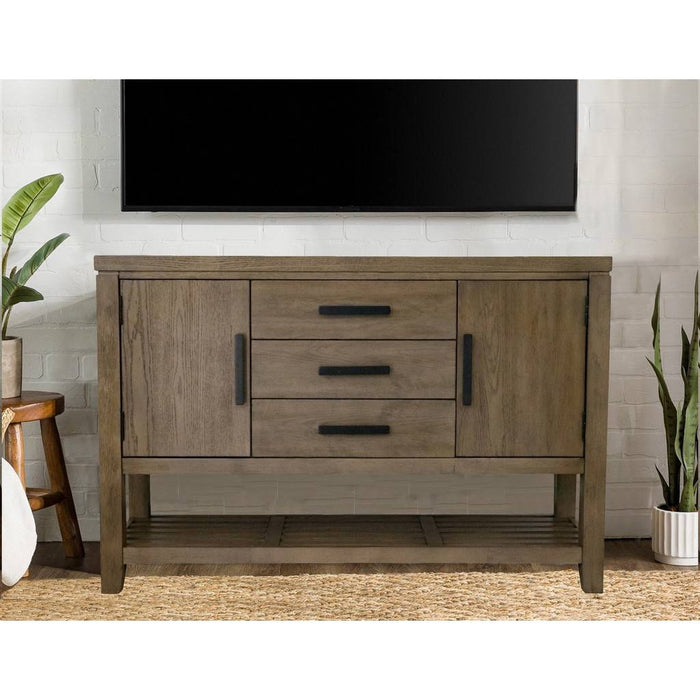 Sunset Trading Saunders Sideboard Buffet Server TV Home Entertainment Center | Storage Cabinet Drawers Open Shelf USB Power Strip | Brown Acacia Wood | Accent Console Table for Kitchen, Dining, Living Room, Entryway, Bedroom ED-D18620SV