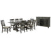 Sunset Trading Trestle 10 Piece Dining Set | 96" Rectangular Extendable Table | Server with 20 Bottle Wine Rack | Distressed Gray Wood | 8 Upholstered Chairs | Seats 8 ED-SK100-170SR-10P