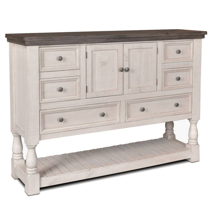 Sunset Trading Rustic French Dresser | 6 Drawers | 2 Storage Cabinets | Large Display Shelf | Distressed White and Brown Solid Wood HH-4750-315