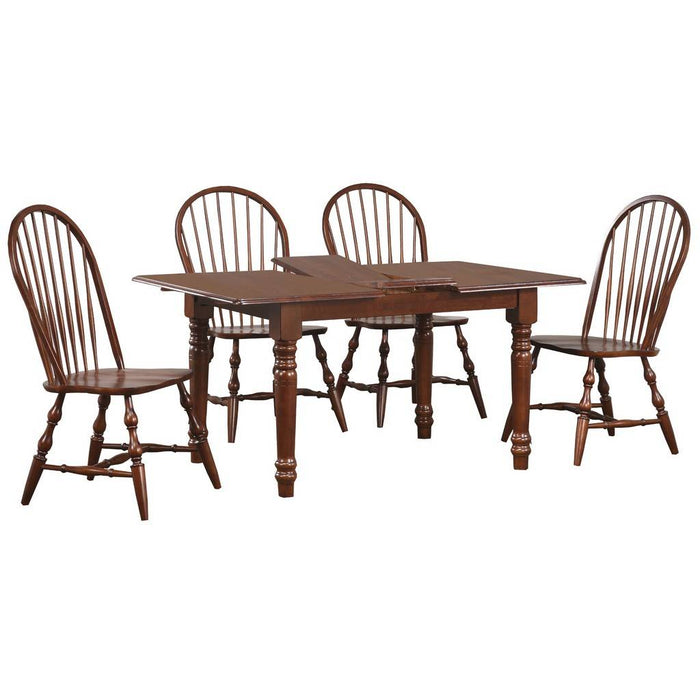 Sunset Trading Andrews 5 Piece 60" Rectangular Extendable Dining Set | Butterfly Leaf Table | Windsor Spindleback Chairs | Chestnut Brown Wood | Seats 4, 6 PK-ADW3660-C30-CT5P