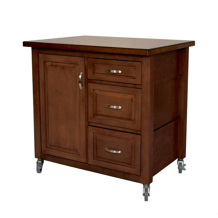 Sunset Trading Andrews Kitchen Cart | Three Drawers | Adjustable Shelf Cabinet | Distressed Chestnut Brown PK-CRT-04-CT