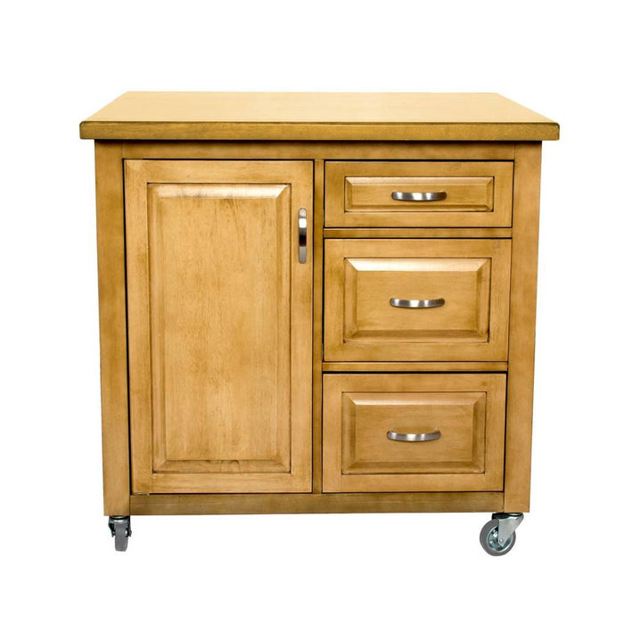 Sunset Trading Kitchen Cart | Light Oak | Three Drawers | Adjustable Shelf Cabinet PK-CRT-04-LO