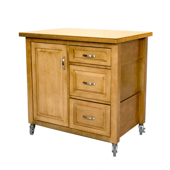 Sunset Trading Kitchen Cart | Light Oak | Three Drawers | Adjustable Shelf Cabinet PK-CRT-04-LO