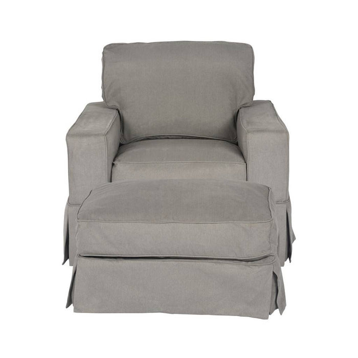 Sunset Trading Americana Box Cushion Slipcovered Chair and Ottoman | Stain Resistant Performance Fabric | Gray SU-108520-30-391094