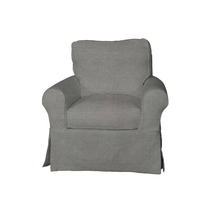 Sunset Trading Horizon Slipcovered Swivel Rocking Chair and Ottoman | Stain Resistant Performance Fabric | Gray SU-114993-30-391094
