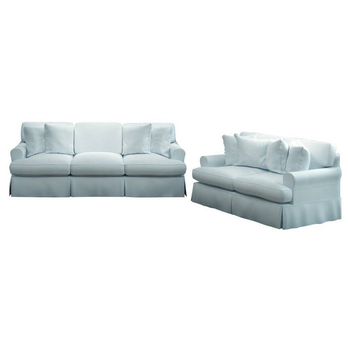 Sunset Trading Horizon 2 Piece Slipcovered Living Room Set | Sofa Loveseat | Washable Stain Resistant Ocean Blue Performance Fabric | Dog Cat Pet and Kid Friendly Furniture SU-1176-43-0010
