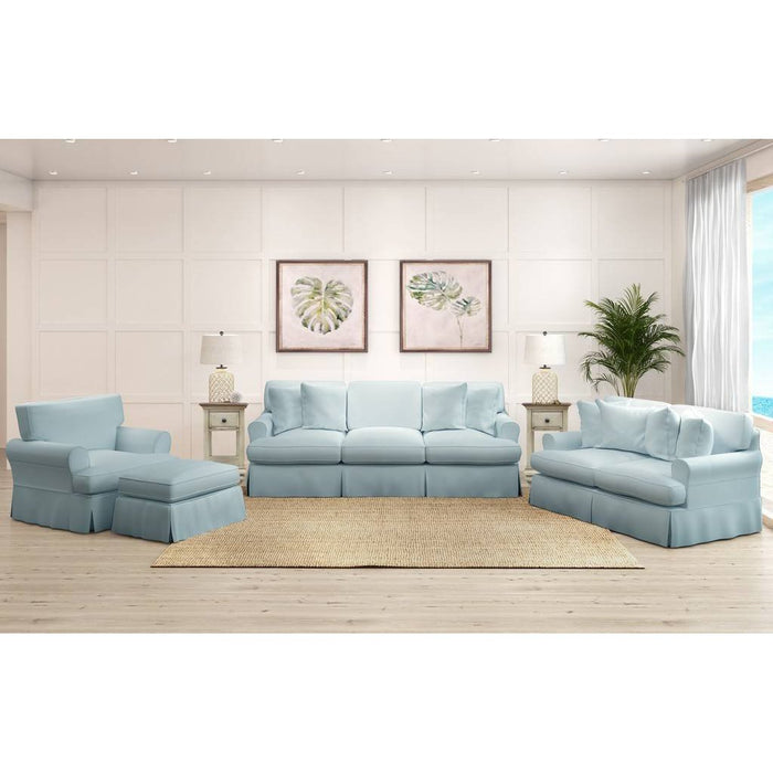 Sunset Trading Horizon 4 Piece Slipcovered Living Room Set | Sofa Loveseat Chair Ottoman | Washable Stain Resistant Ocean Blue Performance Fabric | Dog Cat Pet and Kid Friendly Furniture SU-1176-43-00102030