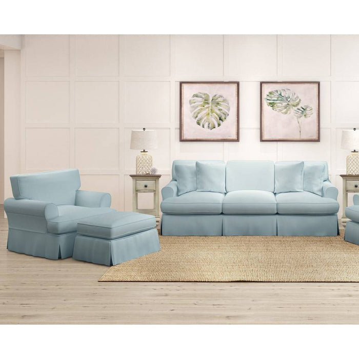 Sunset Trading Horizon 3 Piece Slipcovered Living Room Set | Sofa Chair Ottoman | Washable Stain Resistant Ocean Blue Performance Fabric | Dog Cat Pet and Kid Friendly Furniture SU-1176-43-002030