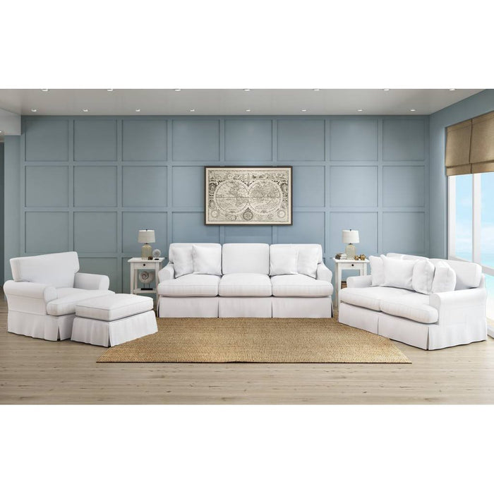 Sunset Trading Horizon 4 Piece Slipcovered Living Room Set | Sofa Loveseat Chair Ottoman | Washable Stain Resistant White Performance Fabric | Dog Cat Pet and Kid Friendly Furniture SU-1176-81-00102030