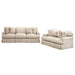 Sunset Trading Horizon 2 Piece Slipcovered Living Room Set | Sofa Loveseat | Washable Stain Resistant Tan Performance Fabric | Dog Cat Pet and Kid Friendly Furniture SU-1176-84-0010