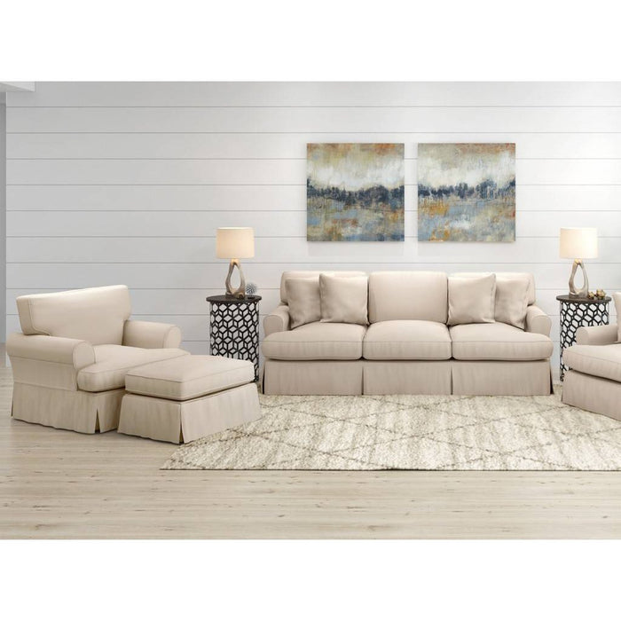 Sunset Trading Horizon 3 Piece Slipcovered Living Room Set | Sofa Chair Ottoman | Washable Stain Resistant Tan Performance Fabric | Dog Cat Pet and Kid Friendly Furniture SU-1176-84-002030