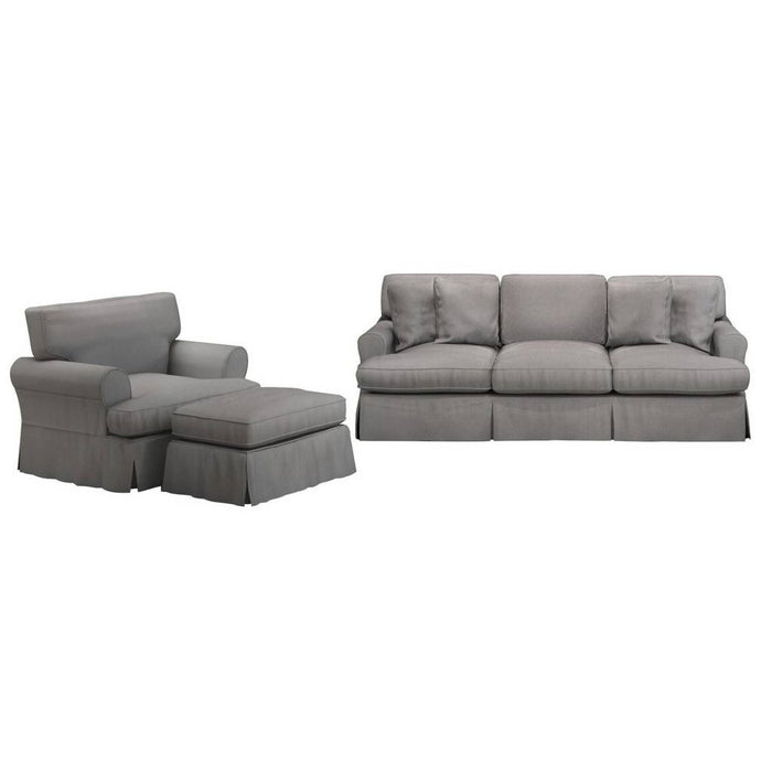 Sunset Trading Horizon 3 Piece Slipcovered Living Room Set | Sofa Chair Ottoman | Washable Stain Resistant Gray Performance Fabric | Dog Cat Pet and Kid Friendly Furniture SU-1176-94-002030