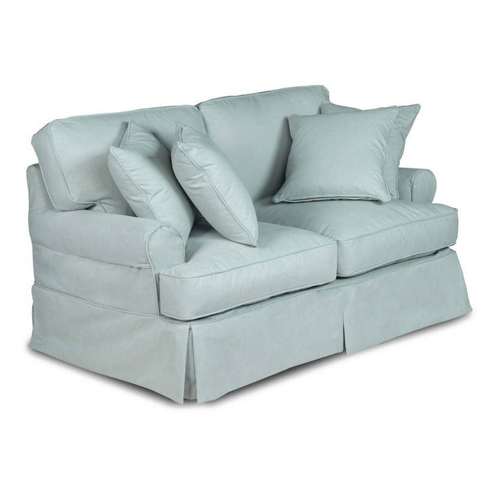 Sunset Trading Horizon T-Cushion Slipcovered Loveseat | Stain Resistant Performance Fabric | Ocean Blue SU-117610-391043