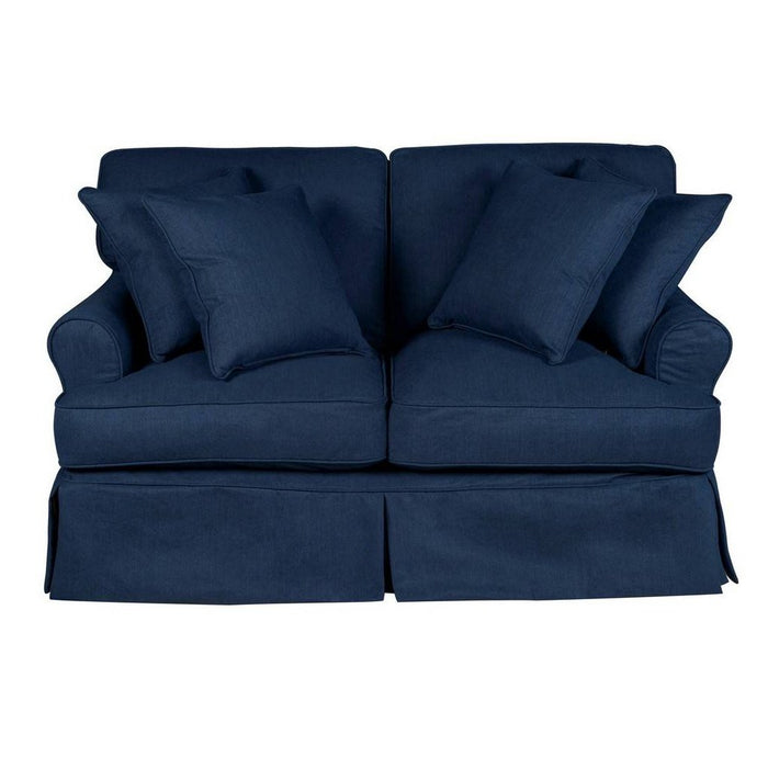 Sunset Trading Horizon T-Cushion Slipcovered Loveseat | Stain Resistant Performance Fabric | Navy Blue SU-117610-391049