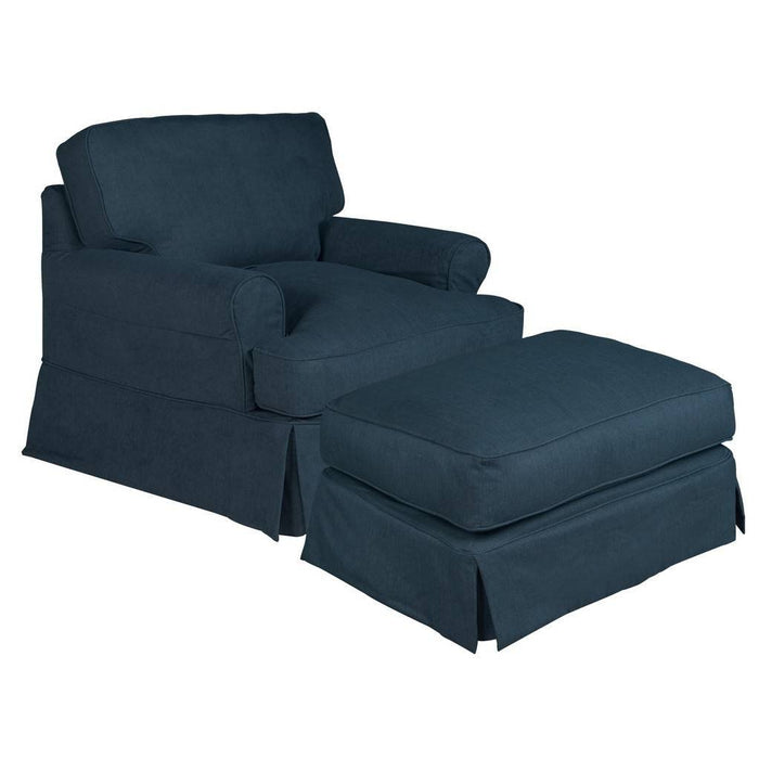 Sunset Trading Horizon Slipcovered T-Cushion Chair with Ottoman | Stain Resistant Performance Fabric | Navy Blue SU-117620-30-391049